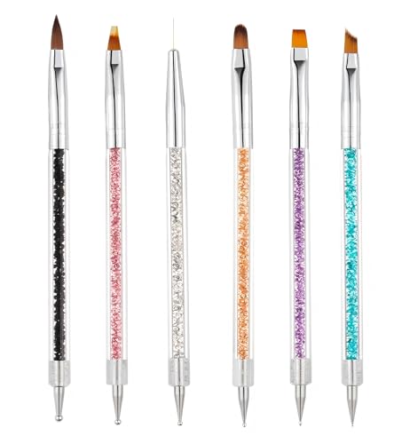 HIGHROCK 6PCS Nail Art Design Dotting Pen Tools Nail Art Liner Pens Dual-Ended Nail Art Point Drill Drawing Brush Pen Acrylic Manicure Tool