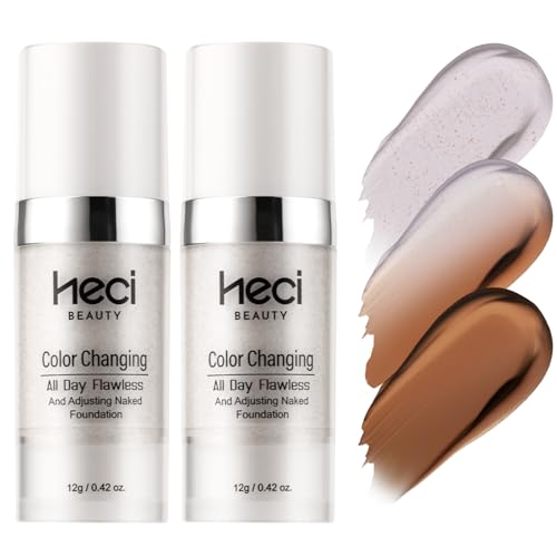 HECI BEAUTY Color Changing Foundation,2 Pack Travel Size, Light Coverage, Improves Uneven Skin Tone, Lightweight & Lasting,Make up for Flawless Liquid Foundation,Nature Finish for Deep Skin 0.42 oz