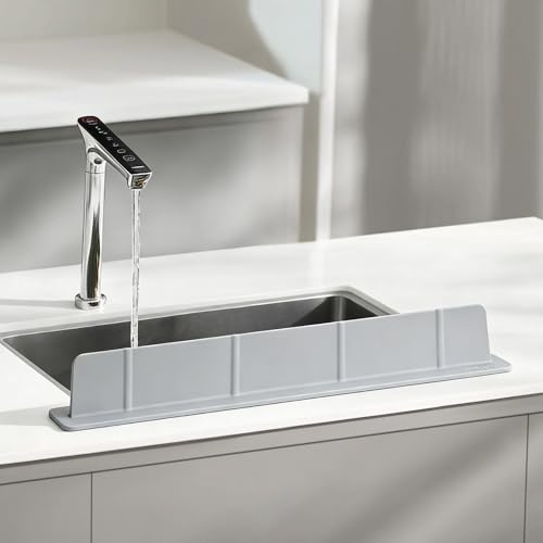 Volminex 20Inch Silicone Sink Splash Guard with Strong Suction Cups, Flexible Kitchen Sink Splash Guard for Front/Back of Sink, Easy to Clean Splash Guard for Kitchen & Bathroom (Grey, 20.5''x2.8'')