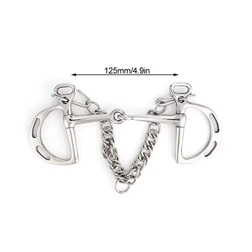 Nikou Pferdekauen, Edelstahl Kimberwicke Bit Solid Jointed Mouth Pferd Kauen Maul Roller mit Doppelöse Kette und Haken, Zur Kontrolle von Pferden (125mm)