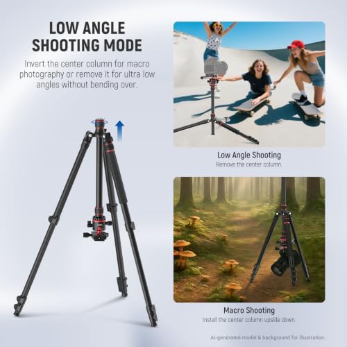 Image of NEEWER BASICS Camera Tripod Monopod, 77 inch Compact Lightweight Travel DSLR Video Stand 360 Ball Head, Arca Type QR Plate, Reversible Legs, Inverted Central Axis & 2 Cleaning Cloths, 13lb Max Load, TP08