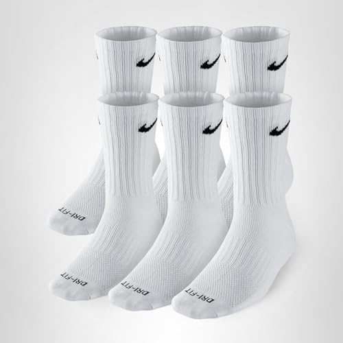 Nike Crew Socks (6 Pair) (US, Alpha, Medium, Regular, Regular, Dri-Fit White) - 2
