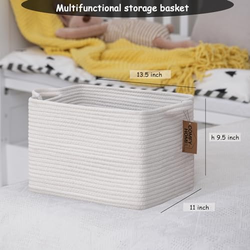 Image of COMFY-HOMI 3PACK Cotton Rope Square Basket with Handles for Shelves| Storage|Baby Basket for GIF|Shoe Basket for Organizing|New13.5 inch x 11 inch x 9.5 inch for Living Room