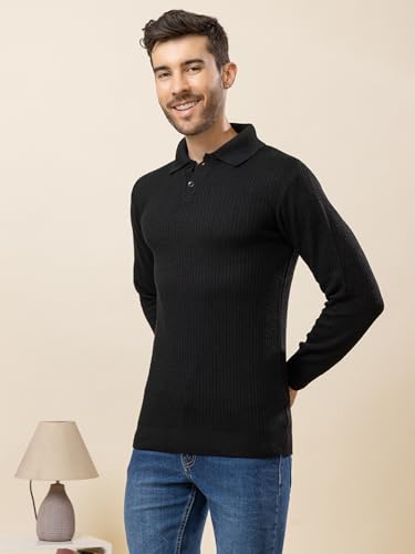 Image of TYSORT Men's Knitted Polo Sweater Casual Full Sleeve Pullover Sweater with Button Collar
