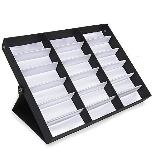 PAIDE P Expositor de Gafas con Soporte. Organizador de Relojes y Joyas. Forrado en Terciopelo. Unisex. 16 y 18 Compartimentos. (18 Expositores)