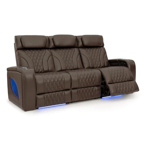 Seatcraft Armada LT Zero-Gravity HeatZero Italian Leather Sofa w/Fold-Down Table Home Theater Seating, Heat & Massage, Power Headrest, Power Recline, Brown