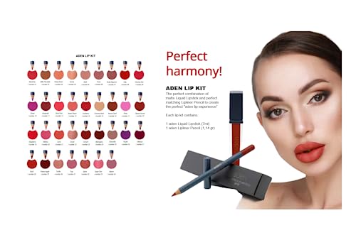 Aden Matte Liquid Lipstick & Lip Liner Pencil Set - 7Ml - Non-Smudge & Quick Drying - Highly Pigmented - Long Duration With Hydration - Made In Italy (20 Mellow) #TOP3