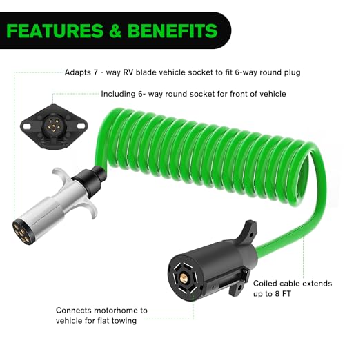 Nilight 7 Pin to 6 Pin Trailer Adapter 7 Wire to 6 Wire Trailer Plug Coiled Cord Weatherproof 7 Way Blade to 6 Way Round Towing Wiring Kit 8 FT with Female Receptor Mounting Bracket by Nilight - Image 5