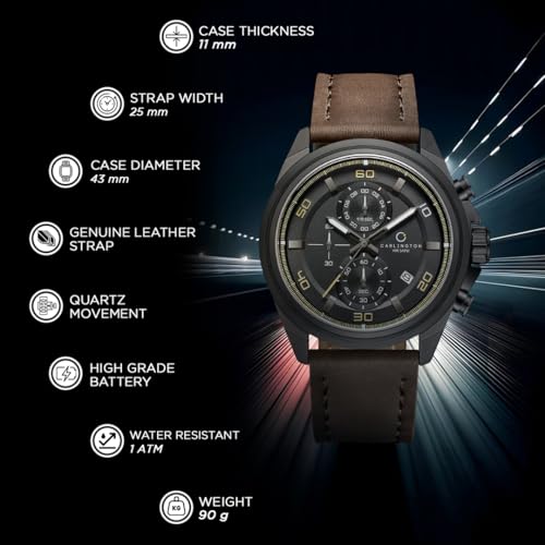 Image of Carlington Nitro Analog Chronograph Men's Premium Leather Strap Wrist Watch | Quartz Movement | Water & Shock Resistant Watch for Men | Casual & Formal Wear - CT 8075