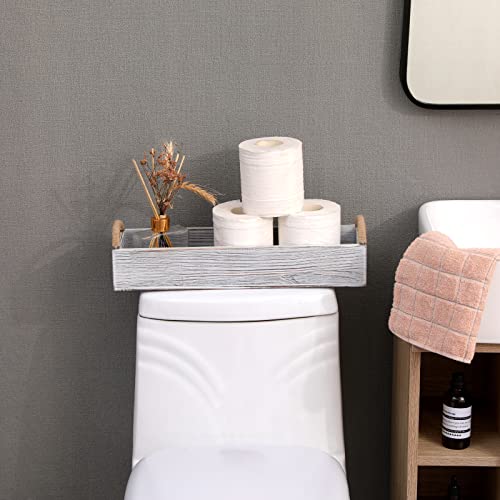Bathroom Decor Box Toilet Paper Holder Wooden Toilet Tank Storage Boxes,Toilet Paper Storage Baskets,Rustic Farmhousekitchen Utensil Holder Caddy,Home Decorative Toilet Tank Tray-White Washed Style #TOP1
