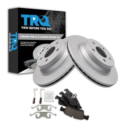 Image of TRQ Rear Brake Pad & Rotor Ceramic Coated Rotors Compatible with 2003-2006 Mercedes-Benz E500 2004-2006 E320 2006 CLS500 2006-2016 E350 2007-2011 CLS550 2007-2009 E550 2013-2016 E400 2015-2016 CLS400