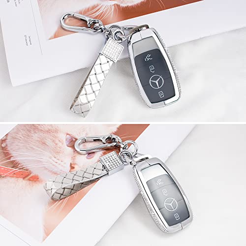 Pifoog For Mercedes Key Fob Cover Bling Key Case Keychain Glittering Protector Compatible Benz Glc Gle Amg Cla Gls A C E G S Class Rhinestone Zinc Alloy 1Pc #TOP1