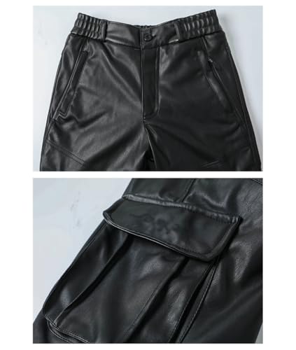 Men's Windproof PU Leather Cargo Pants Multi-Pocket Motorcycle Biker Workwear Pants4