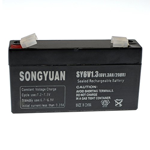 Bateria de Plomo Recargable 6V 1.3Ah Songyuan SY6V1.3 AGM Sellada para Alarmas Antirobo y Deteccion de Incendios