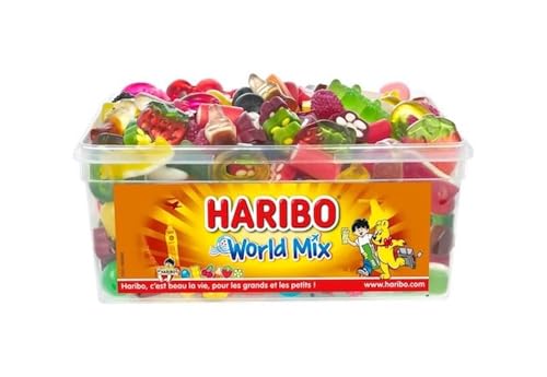 HARIBO - World Mix - Assortiment De Bonbons - Tétines, Crocos, Dragibus & Plus - Sans Colorants Artificiels - Boîte De 900 g