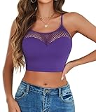 Avidlove Women's Fishnet Top Sexy Tops High Neck Cami Top Mesh Trendy Slutty Cropped Tops (Bright Purple, L)