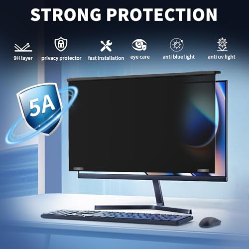 Image of Magnetic 27 Inch Computer Privacy Screen for 16:9 Widescreen Monitor, Removable Hanging Anti-Blue Light Computer Screen Privacy Panel, Anti-UV Magnetic Attachment Monitor Privacy Screen