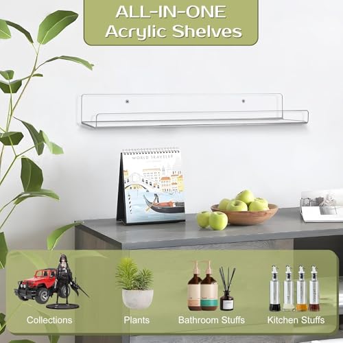 Image of REEUZA15 Clear Acrylic Floating Shelves | Invisible Wall-Mounted Display | Perfect for Bedroom, Living Room, Bathroom, Office | Easy Installation (6)