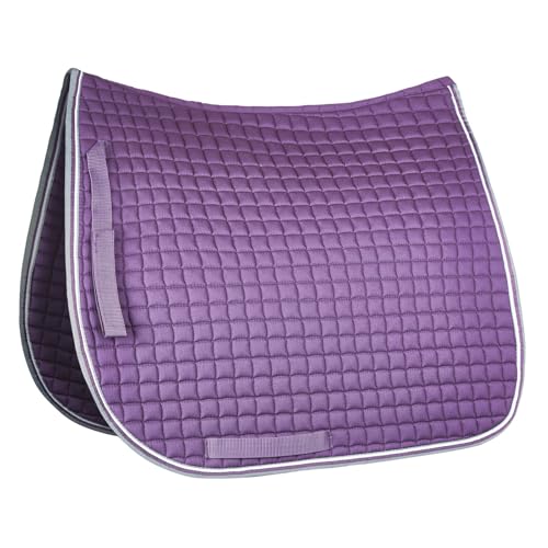 HORZE Adepto Quilted Quick-Dry Dressage Saddle Pad for Horses with Two-Tone Trim - Blackcurrant Purple - Pony