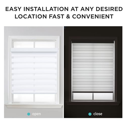 Joydeco No Drill Zebra Blinds for Windows, Cordless Day & Night Dual Sheer Roller Shades, Easy Installation, Free-Stop Lift System, Light Filtering Privacy Blinds for Home(White,33" W x 75" H)