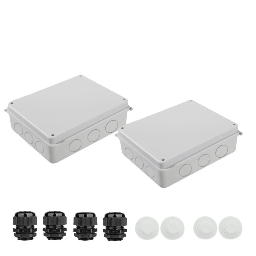 7.8" x 7.8" x 3.1" Hiopnerse ABS Plastic Waterproof & Dustproof IP65 Junction Box with Gasket – Outdoor Electrical Enclosure for DIY Projects 2PCS