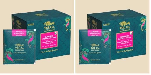 Image of TGL Co. Kashmiri Saffron Kahwa Green Tea (16 Tea Bags) | Saffron-Infused Aromatic Blend | Boosts Immunity & Energy | Supports Digestion | Relieves Stress | Rich & Exotic Flavor (Pack of 2)