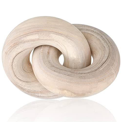 Yalikop 2 Link Wood Chain Link Decor Coffee Table Wooden Knot Decor Hand Carved Modern Farmhouse Ornament Boho Rustic Natural Chain Items for Home Living Room Bedroom Shelf Decorations(Wood)