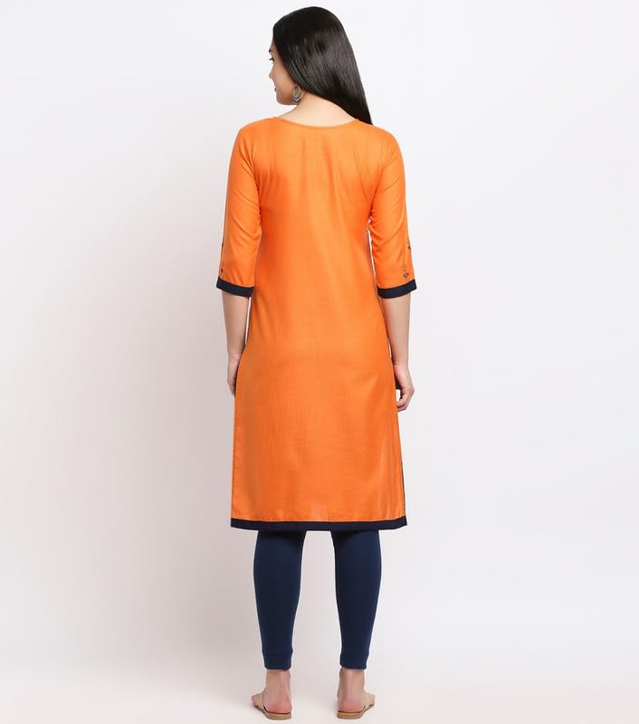 True Shape Maternity Kurti for Women | Embroidered Feeding A-line Kurta with Dual Nursing Zippers in Polyester for Pre & Post Pregnancy(TSE-141-XL, Orange) 3