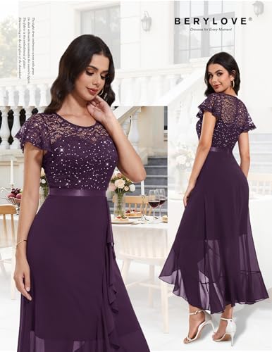 Image of BeryLove Formal Dresses for Women 2026 Wedding Guest with Slit Cocktail Elegant Lace Long Prom Dress