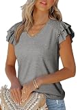 Dokotoo Plus Size V Neck Ruffle Short Sleeve...