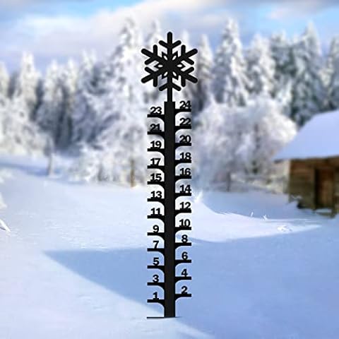 LEIFIDE 24 Inch Iron Art Snow Gauge Christmas Snowflake Snow Measuring Gauge Stick Handmade Snow Depth Ruler Black Metal Snowflake Snowfall Gauge Garden Stake for Yard Outdoor Xmas Gift Holiday Decor Cover