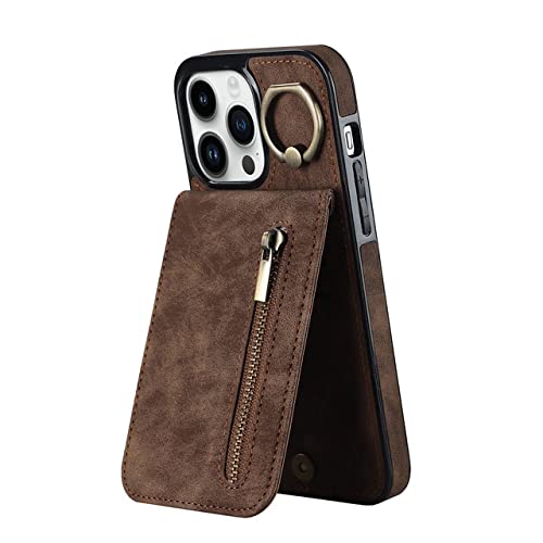 Sac portefeuille iPhone 7 Plus marron pour voyager léger avec cartes et monnaie zippée