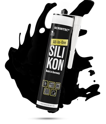 SCRINTEC All-In-One Silikon Schwarz [310 ml] Silikon Dichtstoff für Bad Küche & Fenster UV-beständig lebensmittelecht & natursteinverträglich in recycelter Kartusche Produziert am 08/10/2025