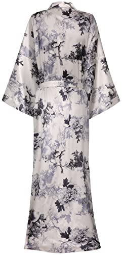Image of goodmansam Women's Long Floral Satin Kimono Robes Bridal Dressing Gown Wedding Bridesmaid Nightgown