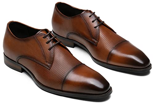 Jousen Leather Mens Dress Shoes Brown Italy Dress Shoes For Men Cap Toe Oxford Derby Shoes(Amy9026 Brown 11.5) #TOP5