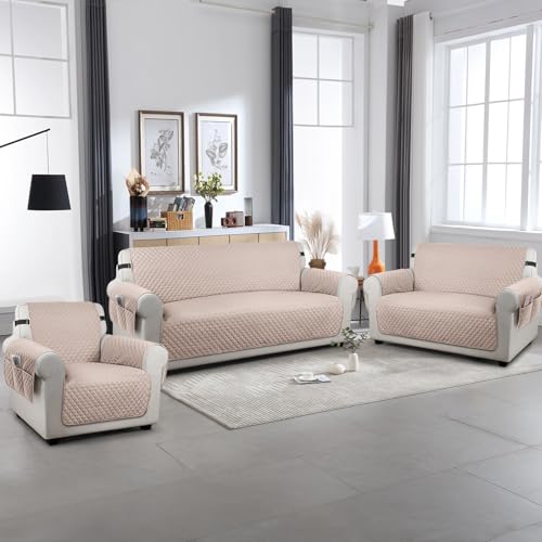 Image of TAOCOCO Sofa Protectors 2 Seater,Slipcover for Sofa,Sofa Cover for Pets,Sofa Slipcovers for Kids with Elastic Strap,Washable Sofa Cover Protect for Pets(Khaki)