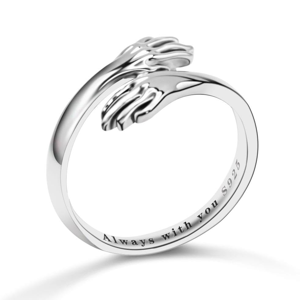 Hug Ring Always with you Adjustable 925 Sterling Silver Jewelry Gifts for Women Men Girlfriend Boyfriend Lover Anniversary Halloween Friend Birthday Graduation Christmas Daily Couple Daughter Mom