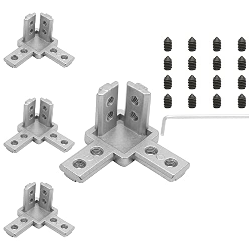 Qjaiune 4Pcs 3-Way End Corner Bracket Connector with Screws, 3030 Aluminum Extrusion Brackets Gusset, Aluminum L Bracket Connector for 3030 Series Aluminum Extrusion Profile with Slot 8mm
