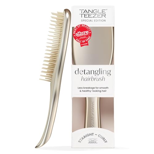 Tangle Teezer - Escova de cabelo desembaraçadora The Ultimate Detangler Chrome para todos os tipos de cabelo. Ideal para usar em fios molhados. Cor: Neo Gold