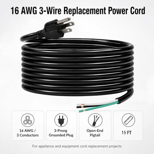 NOVOLUXIANA 15 FT 16/3 Pigtail Replacement Cord,NEMA 5-15P,Black,ETL by NOVOLUXIANA - Used condition - Image 7