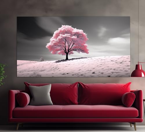 Affiche abstraite d'arbre rose décoration murale salon grand format
