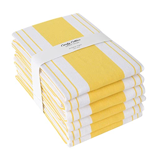 Candy Cottons Set Of 6 Kitchen Dish Towels, 100% Cotton Kitchen Towels, With Hanging Loop, Dishcloth Sets For Washing & Drying Dishes, Tea Towels & Hand Towels 18X28, Modern Style, Yellow #TOP15