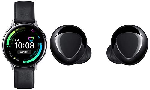 Image of Samsung Galaxy Watch Active 2 (Bluetooth, 44 mm) - Silver, Steel Dial, Leather Straps with Buds+