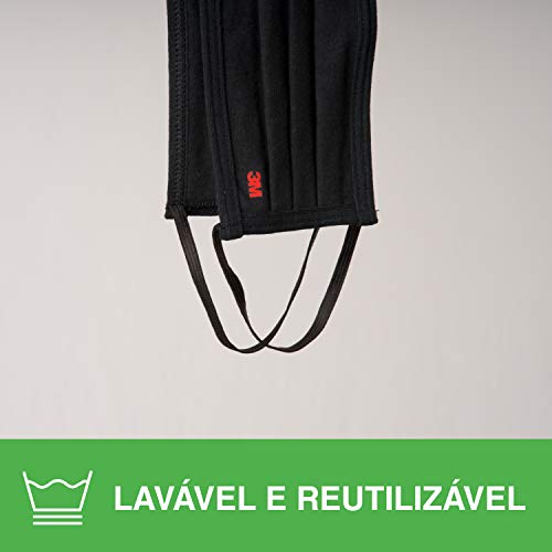 3M, Máscara de Tecido, Reutilizável, Preta, Tamanho Único