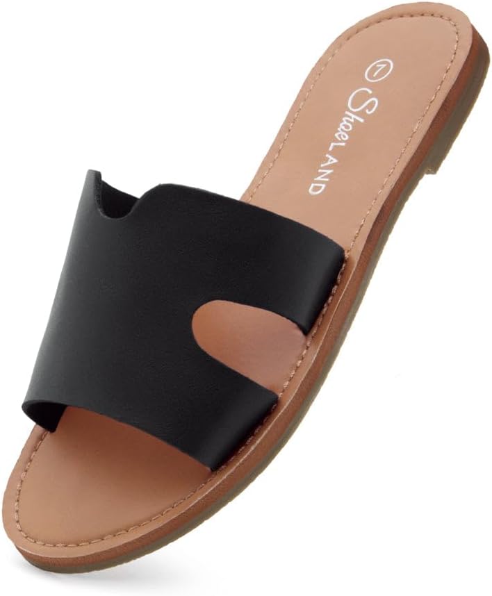 Shoe Land Women’s Flat Sandals – Comfortable Round Toe Casual Slides | Dressy Summer Mules with Cushioned Footbed | Travel, Beach & Everyday Slip-On Sandals 2025