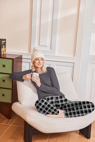 Image of Ekouaer 2 Pack Womens Pajama Sets Long Sleeve Pjs Soft Comfy Lounge Set