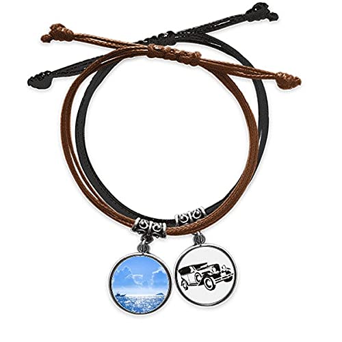 Bracelet l'eau de mer bateau minibus en cuir et corde tressée main