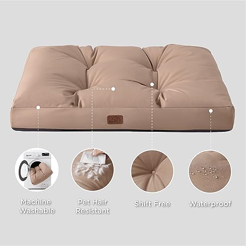 BEDSURE Hundekissen kleine Hunde waschbar - 76x50cm Hundebett wasserdicht M für kleine, mittelgroße Hunde gepolstert Hundematte Warmes Taupe in 10cm Höhe