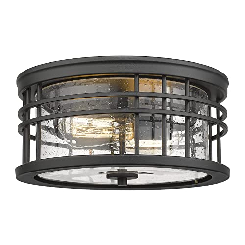 Zeyu Industrial Ceiling Light, Farmhouse Flush Mount Ceiling Light 12 Inch, Black Finish with Seeded Glass, ZW01-F BK-R Zeyu Industrial Ceiling Light, Farmhouse Flush Mount Ceiling Light 12 Inch, Black Finish with Seeded Glass, ZW01-F BK-R