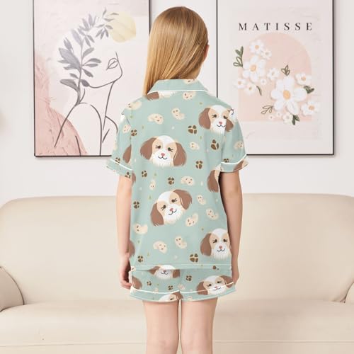 ALAZA Pug Dog Blue Paw Print Pajamas Satin Pajama Set Short Sleeve Button Down Sleepwear4